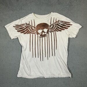 Y2k Affliction American Customs Skull with Wings White Shirt Mens Size XL #2168